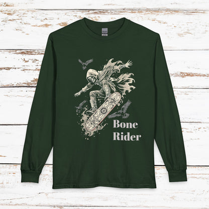 Gothic Skull Skateboard Long Sleeve Shirt — "Bone Rider"