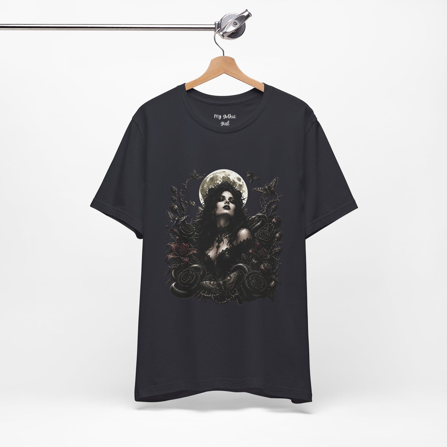 Gothic Moon Goddess Tee – Dark Floral Occult Graphic T-Shirt