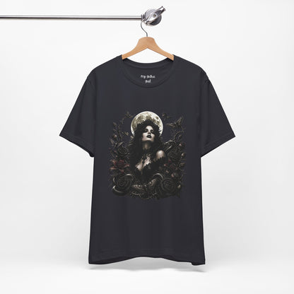 Gothic Moon Goddess Tee – Dark Floral Occult Graphic T-Shirt