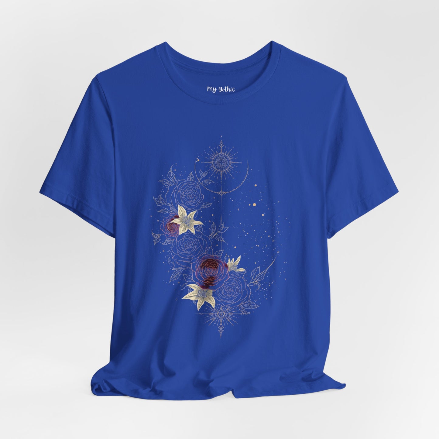 “Dark Floral Moon & Ornamental Geometry” T-Shirt Dark Floral Moon Ornamental Geometry Unisex Jersey Short Sleeve Tee