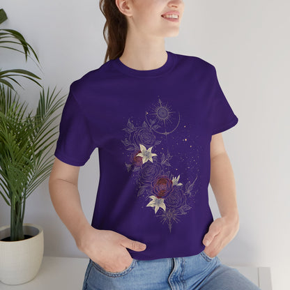 “Dark Floral Moon & Ornamental Geometry” T-Shirt Dark Floral Moon Ornamental Geometry Unisex Jersey Short Sleeve Tee