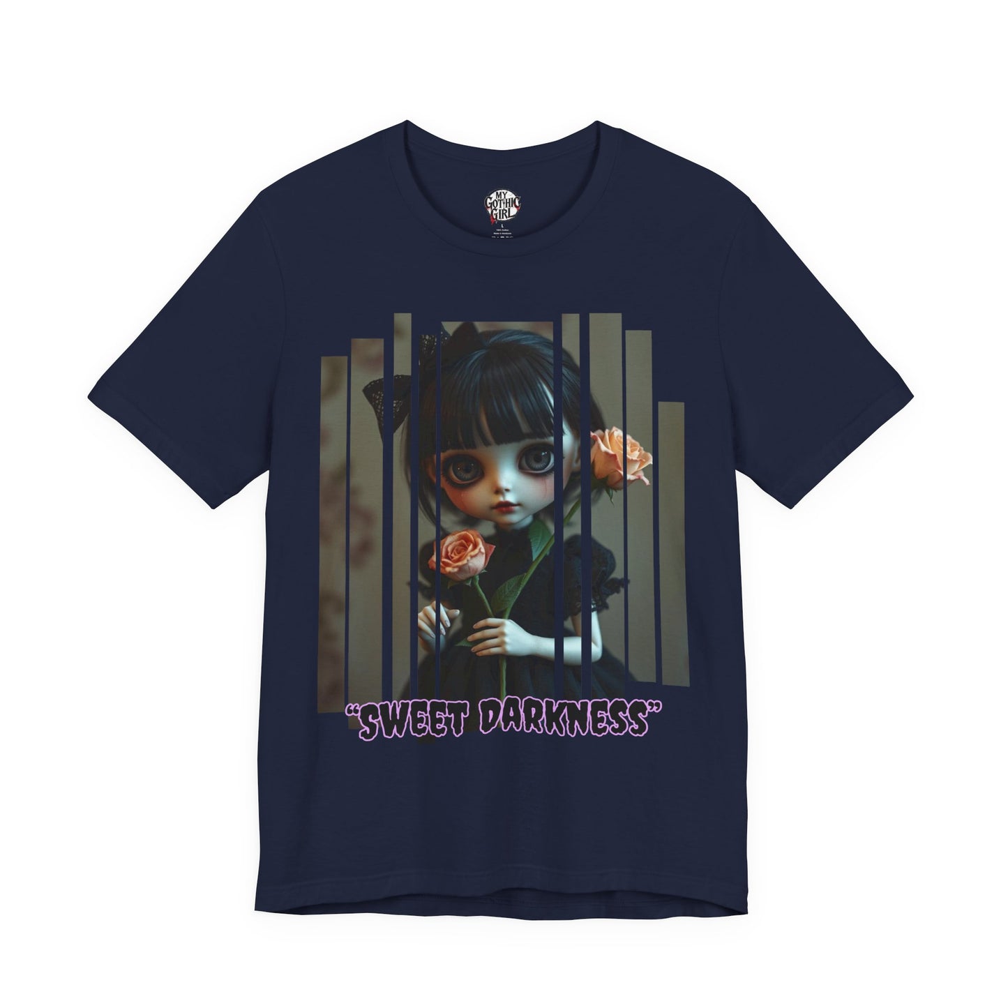 “Sweet Darkness” — Kawaii-style Gothic doll Graphic T-Shirt – Alt Aesthetic Poetic Goth Street-wear
