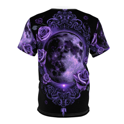 Purple Moon & Roses Tee — Gothic Floral Moonlight All-Over Print Shirt