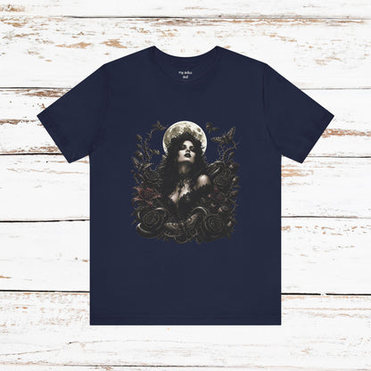 Gothic Moon Goddess Tee – Dark Floral Occult Graphic T-Shirt