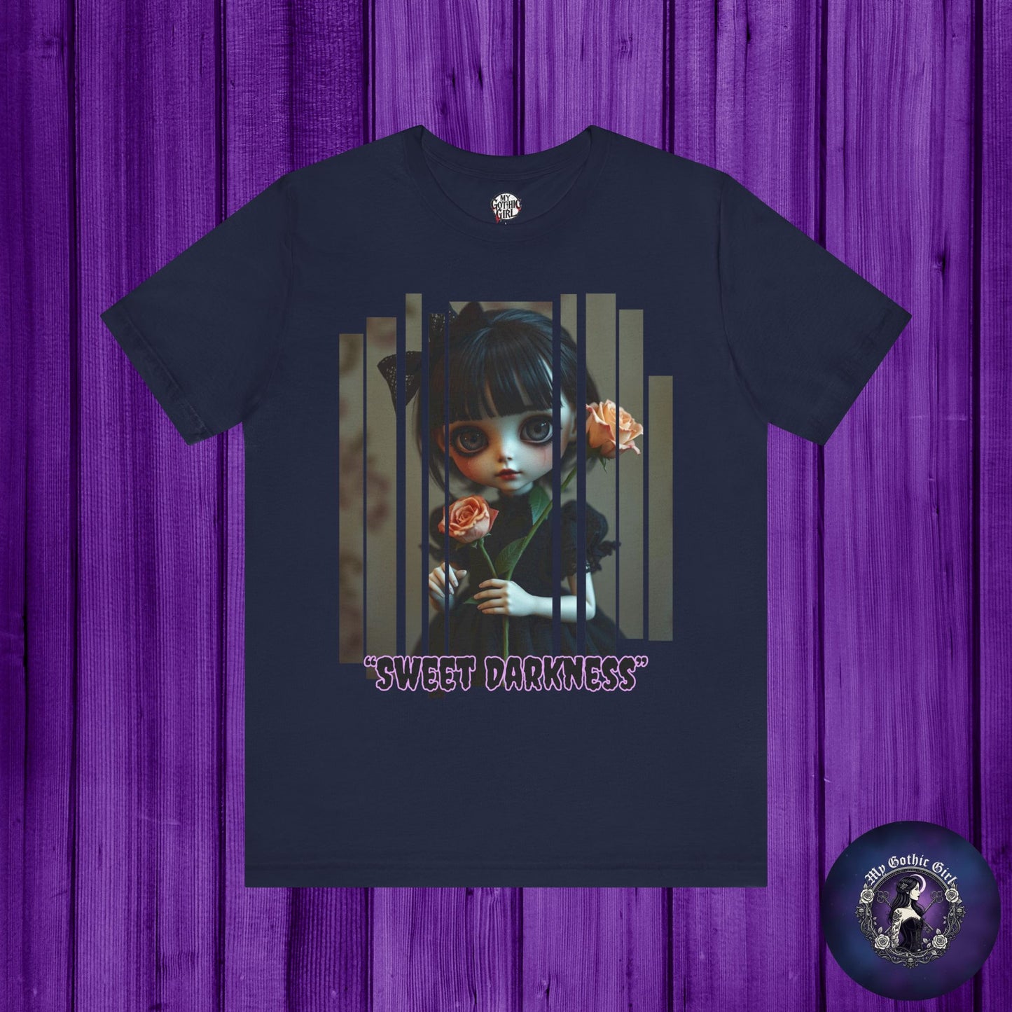“Sweet Darkness” — Kawaii-style Gothic doll Graphic T-Shirt – Alt Aesthetic Poetic Goth Street-wear