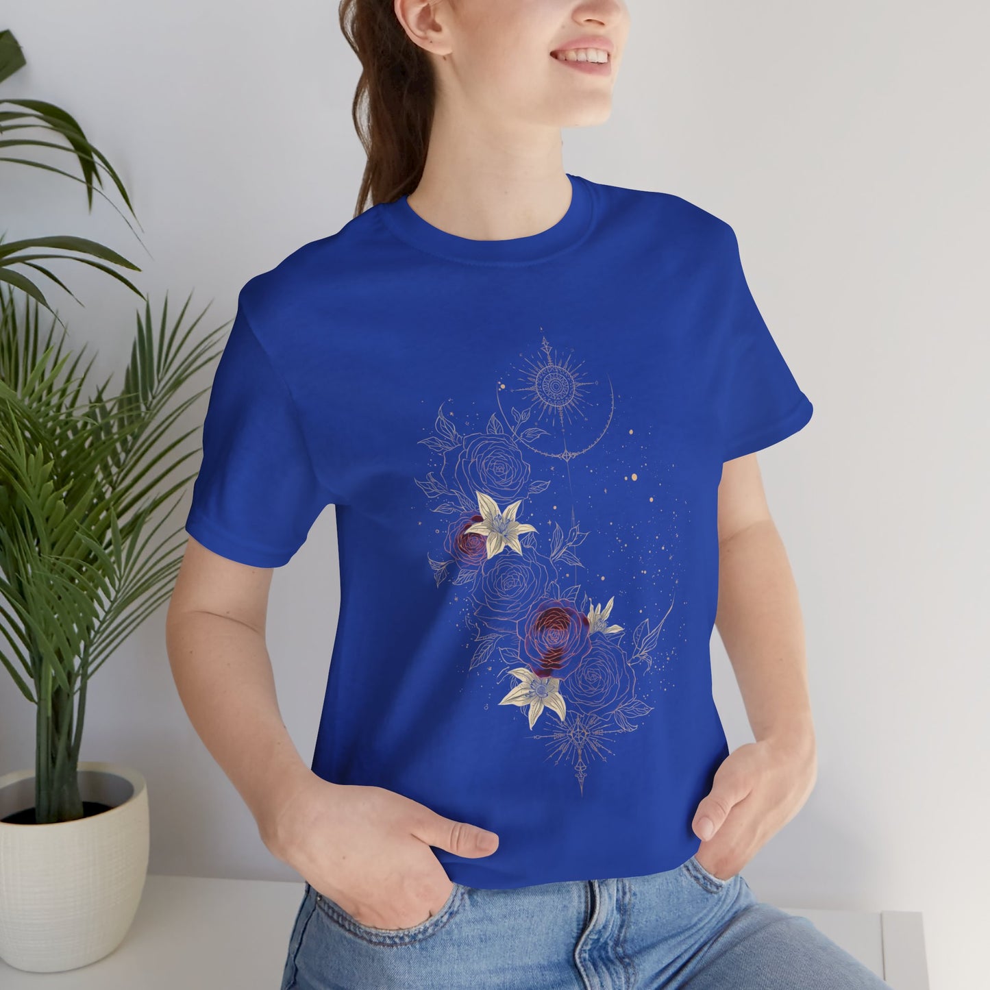 “Dark Floral Moon & Ornamental Geometry” T-Shirt Dark Floral Moon Ornamental Geometry Unisex Jersey Short Sleeve Tee