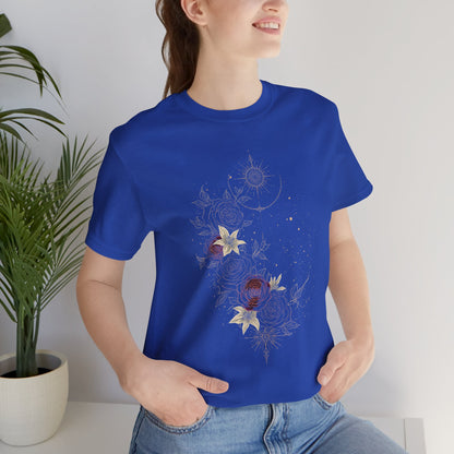 “Dark Floral Moon & Ornamental Geometry” T-Shirt Dark Floral Moon Ornamental Geometry Unisex Jersey Short Sleeve Tee
