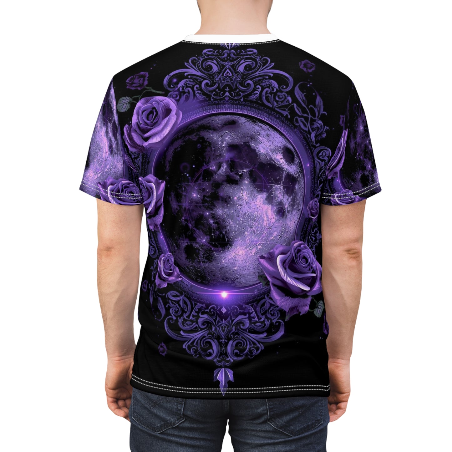 Purple Moon & Roses Tee — Gothic Floral Moonlight All-Over Print Shirt
