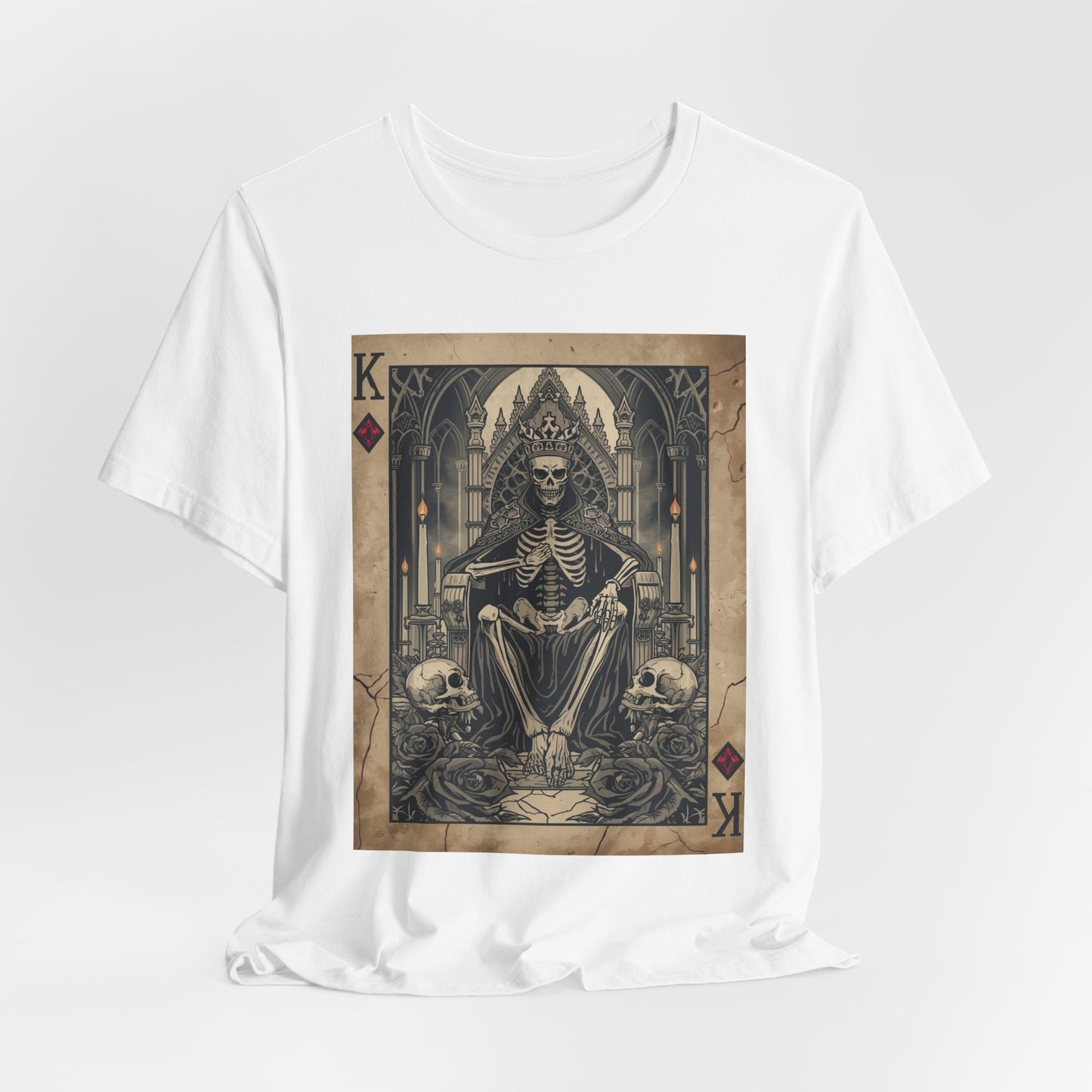 Skeleton King Playing Card Graphic Tee — Gothic Skull Throne T-Shirt