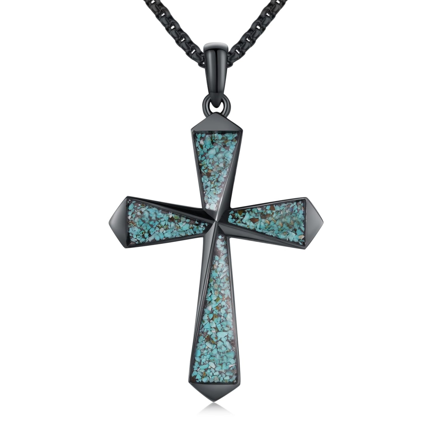 TwoAnts Black Cross Necklace for Men 925 Sterling Silver Western Turquoise Cross Pendant Necklace Gothic Christian Jewelry Gift for Women