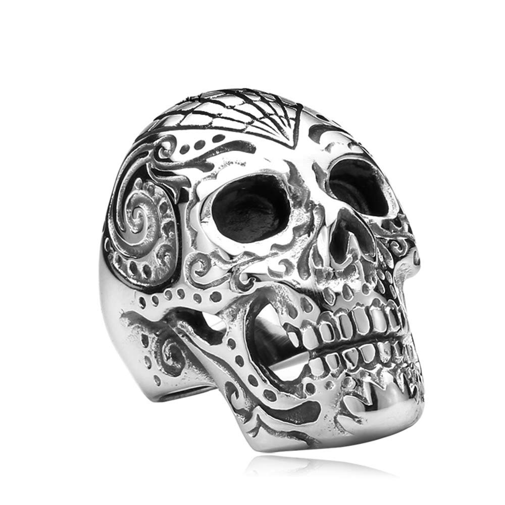 ZMY Home Gothic Big Sugar Skull Ring Punk Statement Band Rings Stainless Steel Jewelry (12)