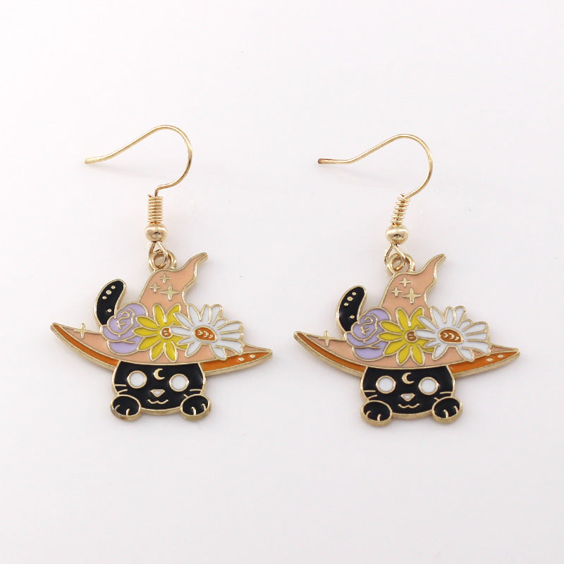 Gothic Black Cat Skull Earrings for Women's Jewelry