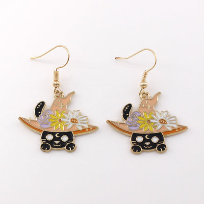 Gothic Black Cat Skull Earrings for Women's Jewelry