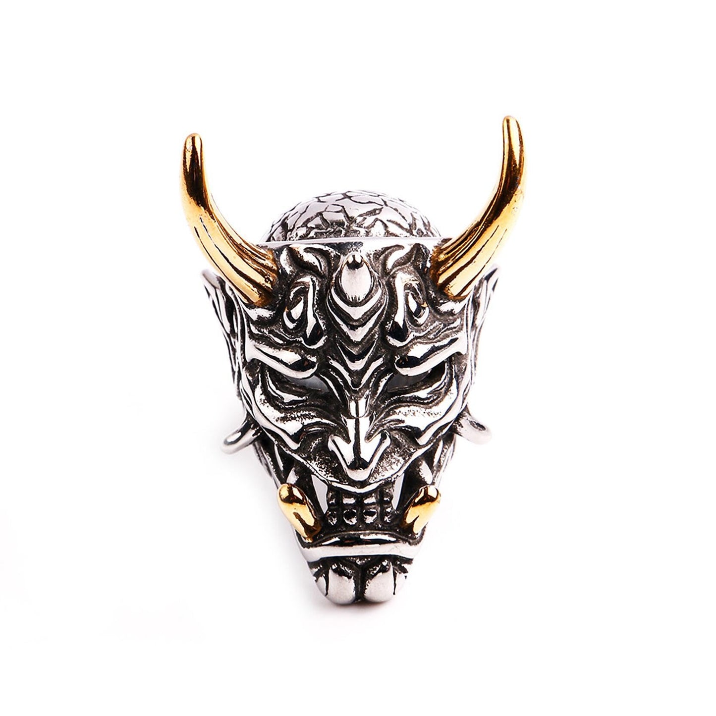 MIVEIVIA Hannya Mask Skull Ring Gothic Vampier Skull Prajna Skeleton Stainless Steel Devil Hip Hop Rap Punk Rocks Clubs men jewelry Cuban Rings for men (11)