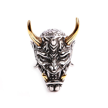 MIVEIVIA Hannya Mask Skull Ring Gothic Vampier Skull Prajna Skeleton Stainless Steel Devil Hip Hop Rap Punk Rocks Clubs men jewelry Cuban Rings for men (11)