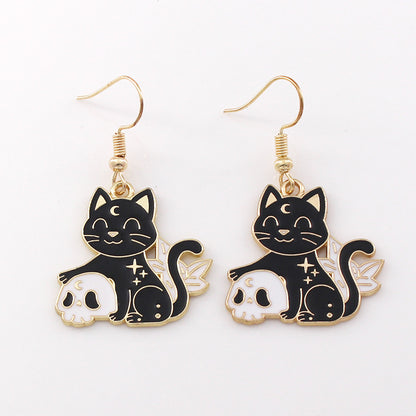 Gothic Black Cat Skull Earrings for Women's Jewelry