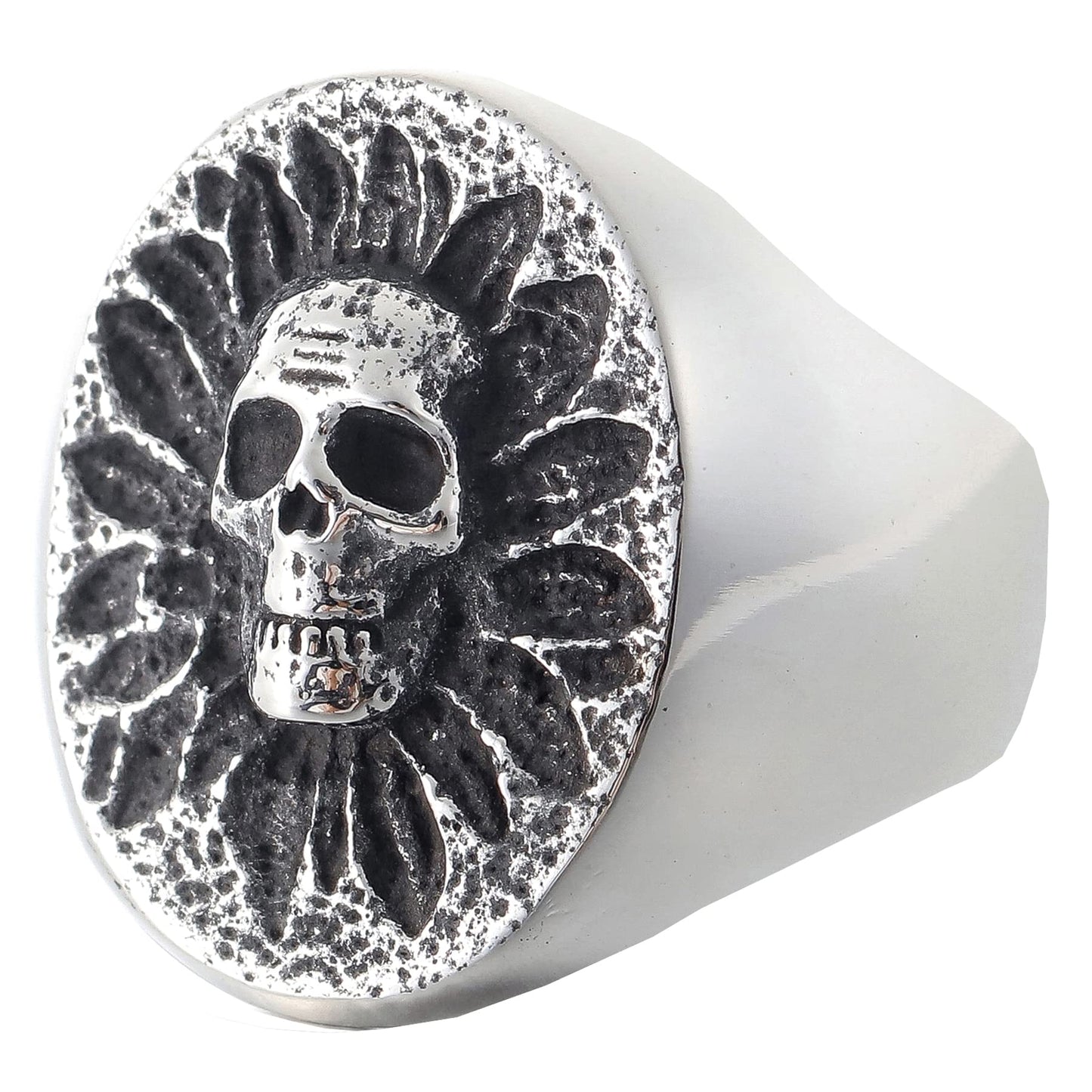 ZMY Home Stainless Steel Skull Ring with Leaf Design Gothic Death Jewelry Ring for Men Women(7)